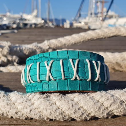 Leather bracelet The Gregal intertwined with rope and leather – aquamarine